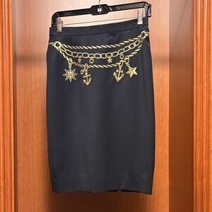 Vintage Escada Black Wool Skirt  w/Anchor Embroideries Sz 34
